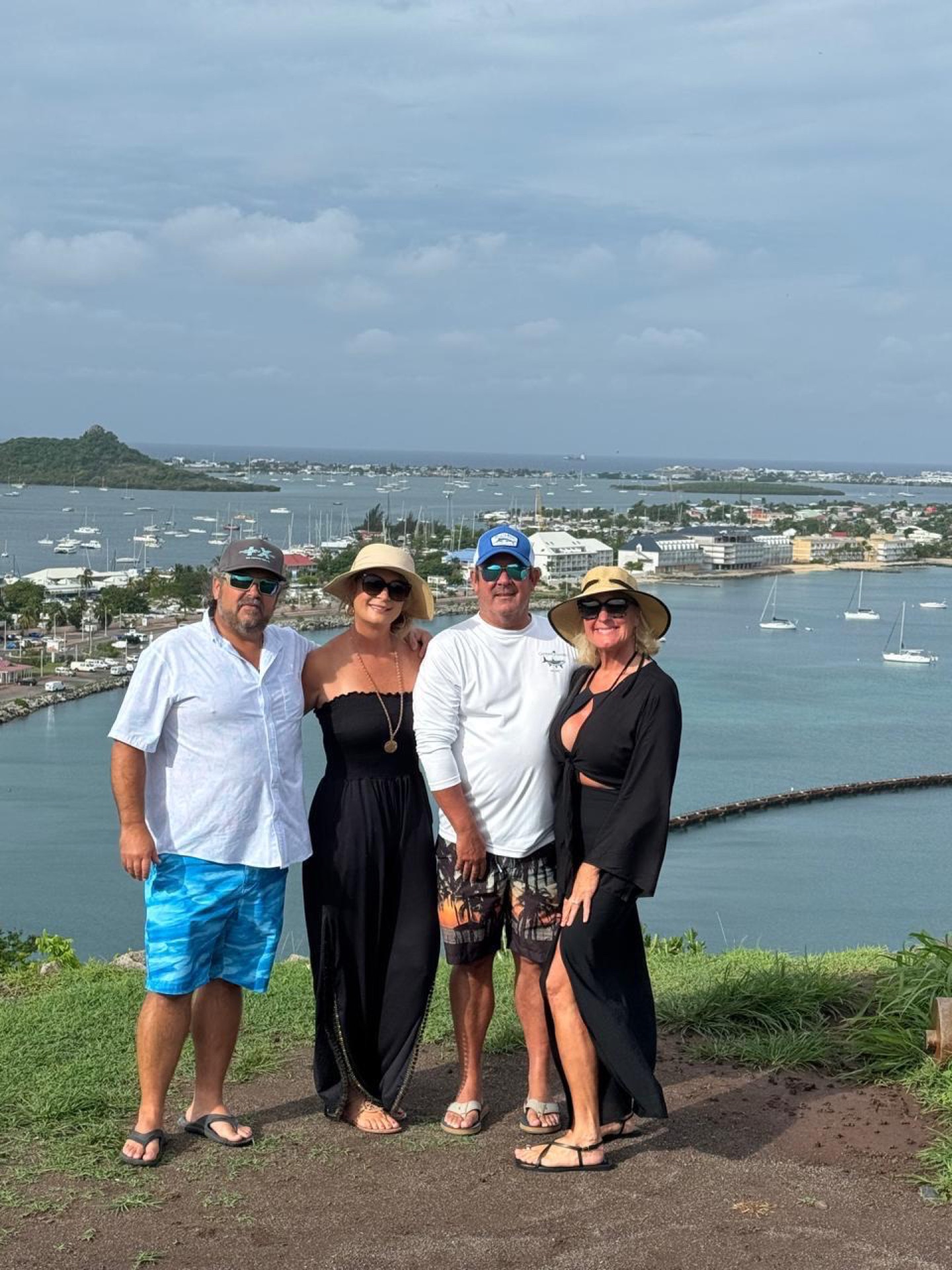 Hilltop overlook above Simpson Bay lagoon full of sailboats in Sint Maarten